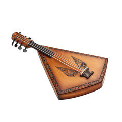 Fototapeta premium beautifully crafted wooden balalaika with intricate designs, showcasing its unique triangular shape and strings, perfect for music lovers and cultural enthusiasts