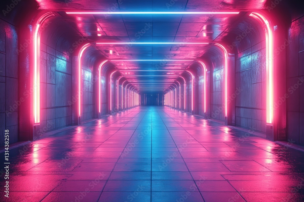 Poster futuristic sci-fi corridor neon lighting cyberpunk style abstract background