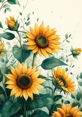 Sunflower Floral Frame Watercolor Art Soft Pastel Invitation Card for Weddings Birthdays Summer Celebrations