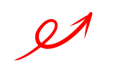 ペンで手描きしたような一回転した赤い細い矢印
