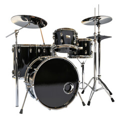Obraz premium black drum set with cymbals, featuring bass drum, snare drum, and toms, perfect for music enthusiasts and performances