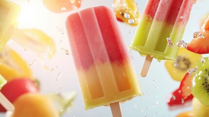 Multicolored Frozen Popsicles Against Bright Sunlight