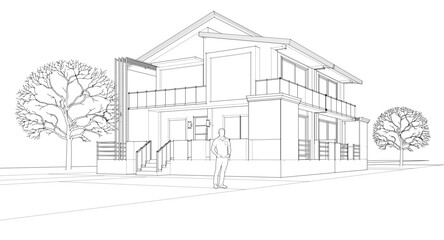 Fototapeta premium modern house sketch 3d illustration 