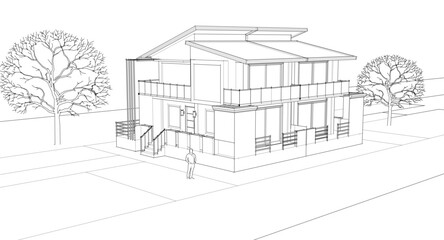 modern house sketch 3d illustration	