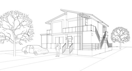 modern house sketch 3d illustration	