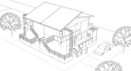 modern house sketch 3d illustration	