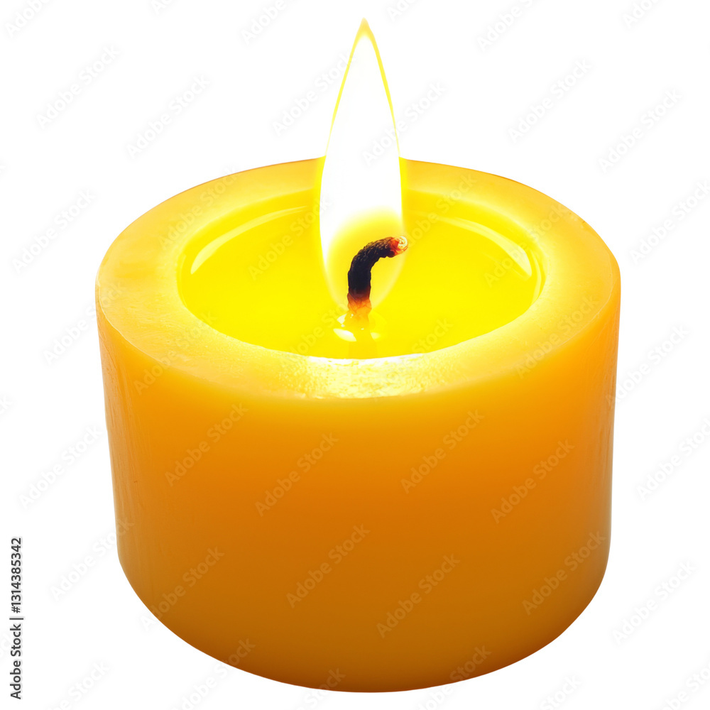 Poster bright yellow candle with flickering flame, creating warm and inviting atmosphere. perfect for relax
