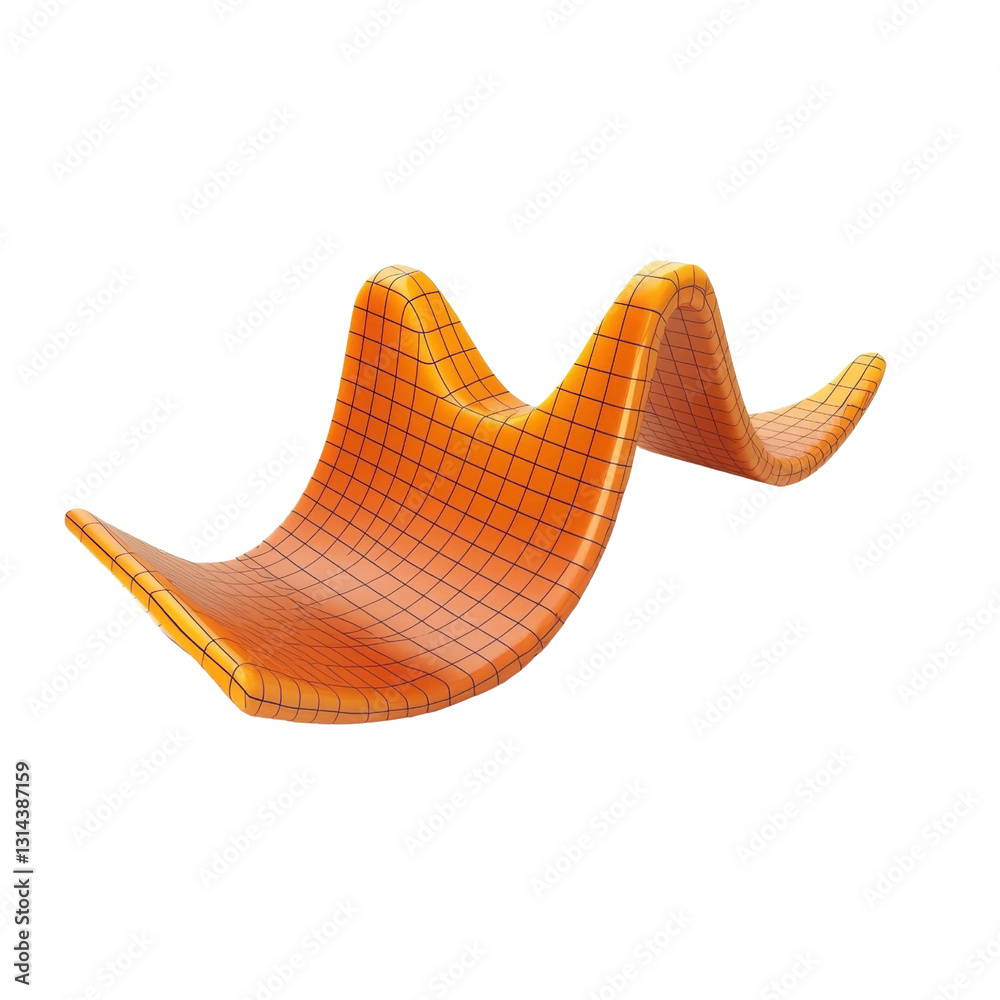 Poster vibrant orange wave shaped sculpture with grid pattern, showcasing modern design. this abstract piec