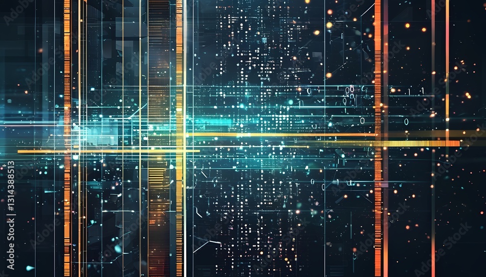 Poster digital innovation event showcasing advanced technology concepts in a futuristic environment with dy