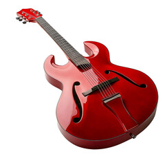 vibrant red electric guitar with glossy finish, featuring unique body shape and f holes, perfect for musicians and music enthusiasts