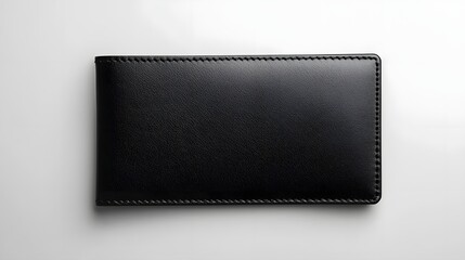 Closed Black Leather Wallet on Plain White Background Minimal Luxury Accessory