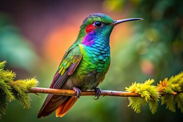 Fototapeta premium Vibrant Hummingbird on Branch - Minimalist Nature Photography