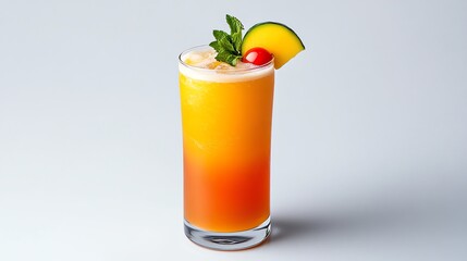 Refreshing Orange Cocktail in Glass with Cherry and Mint Garnish