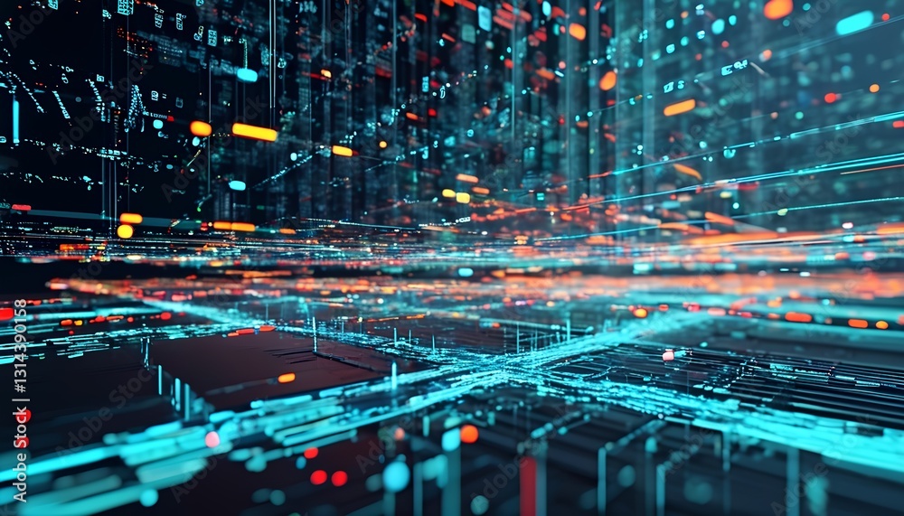 Poster dynamic data visualization digital space graphic design virtual environment abstract perspective fut