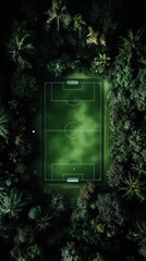 Chaos on the football field surrounded by lush greenery at dusk Generative AI