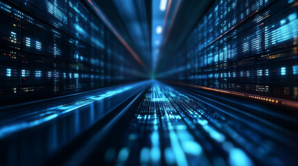 A futuristic AI-driven data center, with a network of solar arrays and wind turbines ensuring a sustainable digital future.