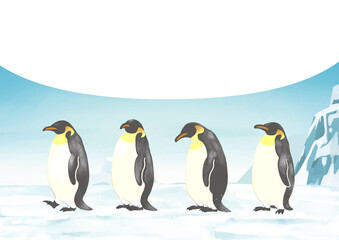 南極　一列に並ぶペンギン　吹き出し2