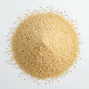 top view Pile of uncooked organic semolina isolated on white background