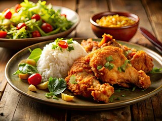 Vintage Fried Chicken Rice Salad - Retro Food Photography