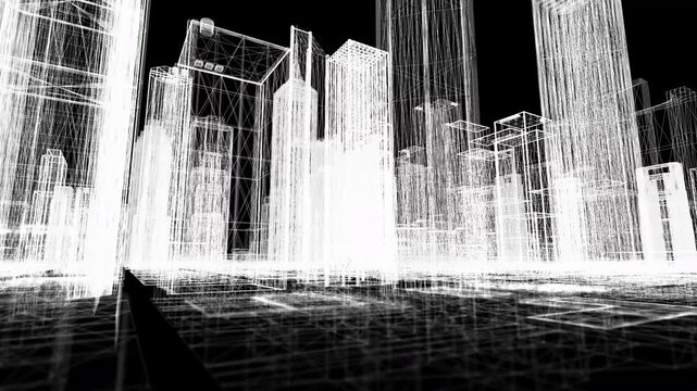ワイヤーフレームの高層ビルが並ぶ都市を回り込む背景,ビジネス,近未来,ホログラム,科学,
Background going around city with wire frame skyscrapers,business,near future,hologram,science