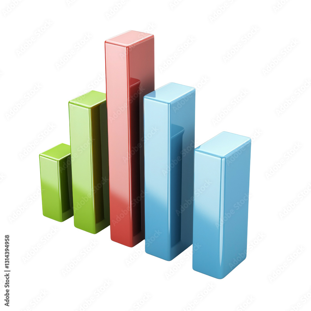 Poster 3d bar graph in various colors representing data visualization and analysis