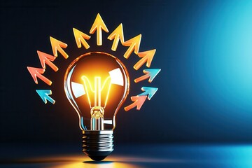Inspirational coaching. Light bulb with vibrant arrows representing ideas and innovation.