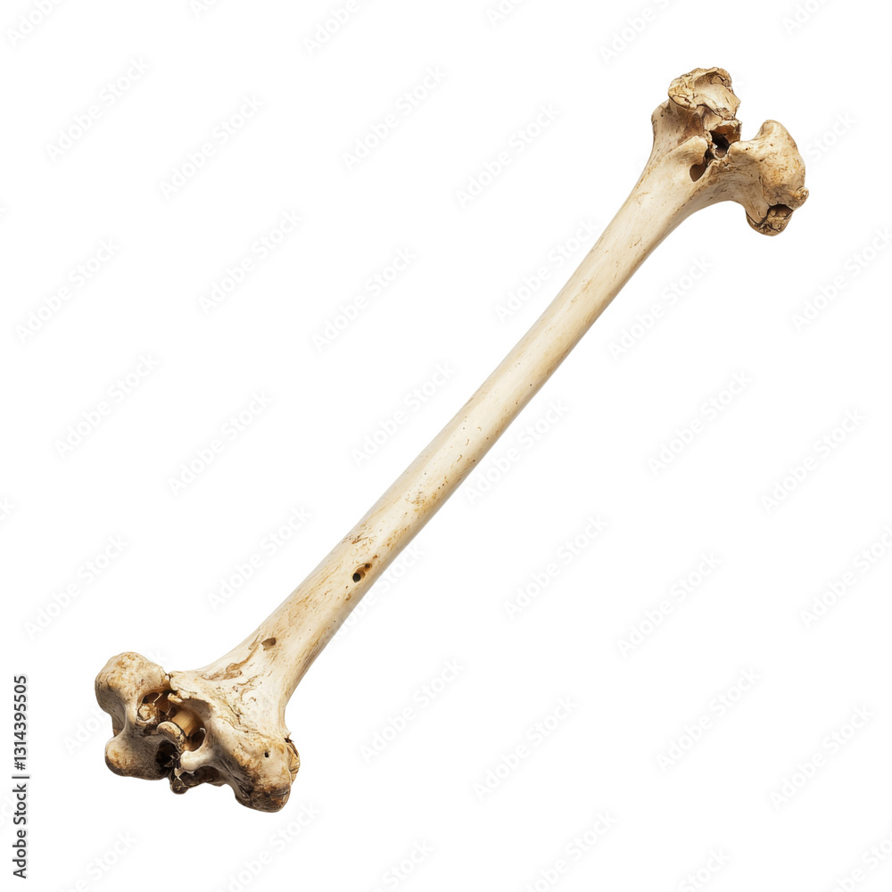 Poster single long bone with distinct ends, showcasing natural texture and color, isolated on transparency background. This captures intricate details of bone structure