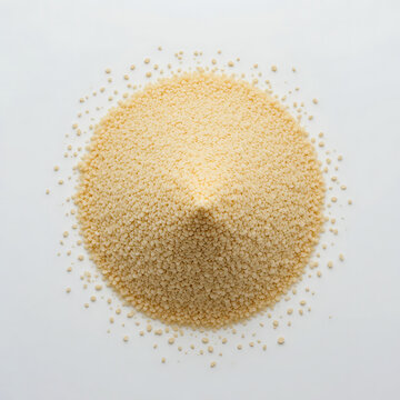 top view Pile of uncooked organic semolina isolated on white background