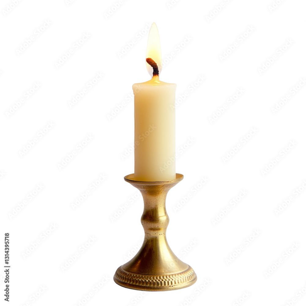 Aufkleber lit candle in golden holder, creating warm and inviting atmosphere. soft glow of flame adds touch of elegance to any setting