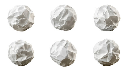 Naklejka premium Set of crumpled paper balls, artistically arranged and isolated on a transparent background.