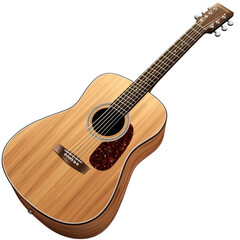 Fototapeta premium Acoustic guitar with natural wood finish, featuring round sound hole and decorative rosette. Perfect for music lovers and musicians