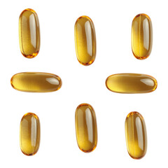 Fototapeta premium Glossy yellow gel capsules arranged in a grid pattern, showcasing their smooth surface and elongated shape.