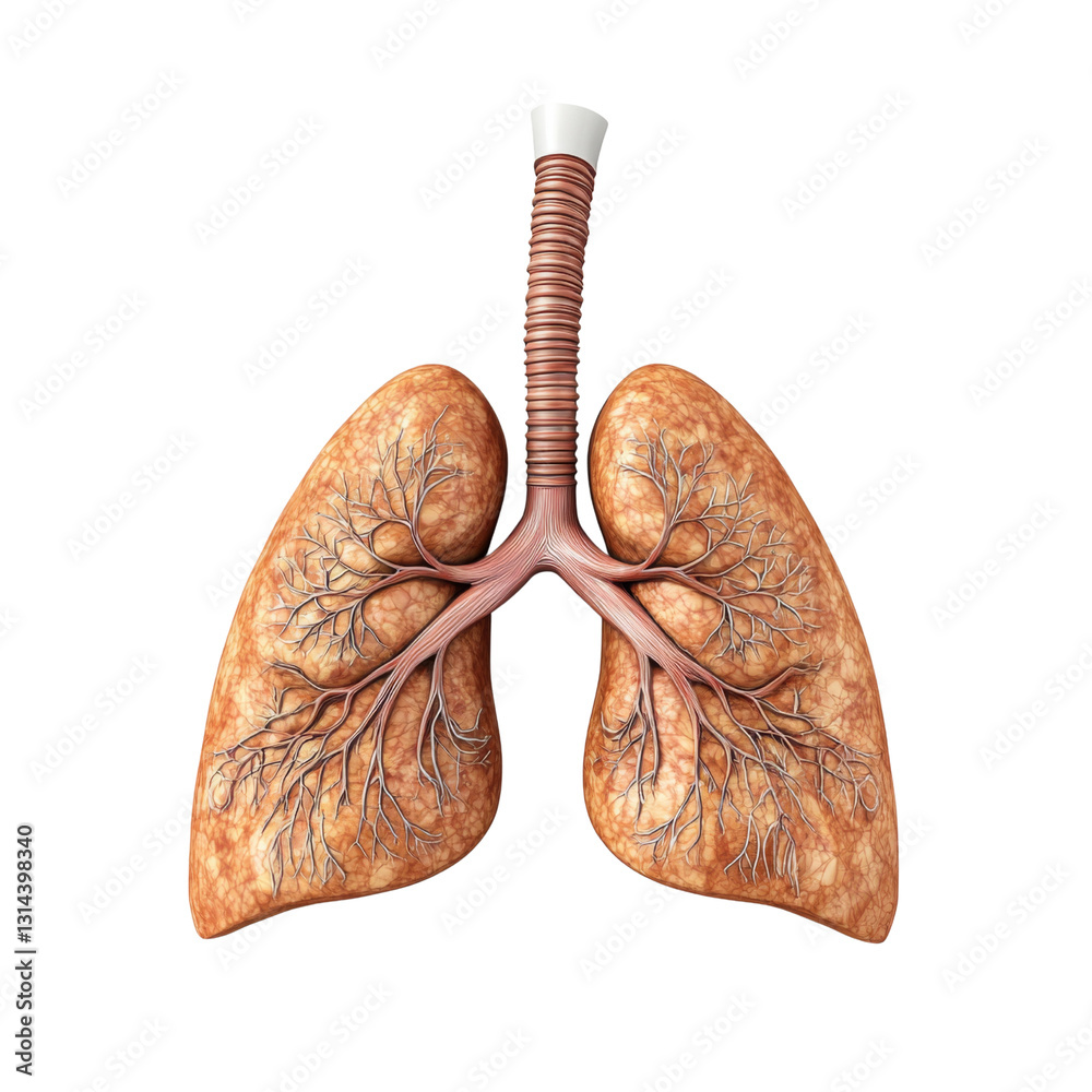 Poster anatomical illustration of human lungs showing detailed structure and bronchi. this educational imag