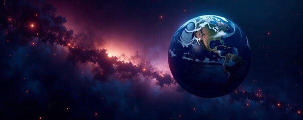 Obraz premium Earth in outer space with stars and galaxies in the background, earth, night sky, space