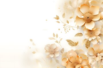 Luxurious Golden Floral Background with Roses and Peonies in Line Art Design