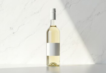 classic white wine bottle centered textured white background emphasizing minimalism elegance, glass, label, shine, design, light, kitchen, decor