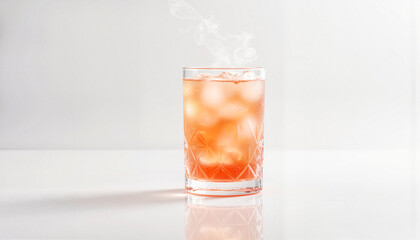 Refreshing drink with steam on white background, vibrant elegance