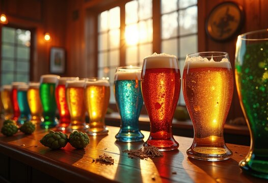 captivating collection unique vibrant beer glasses featuring stunning designs colorful aesthetics enthusiasts collectors, barware, craft, drinkware