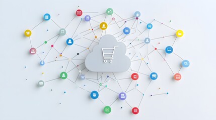 Futuristic Cloud Based E Commerce SaaS Platform Concept with Online Store Infrastructure