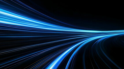 Dynamic Blue Light Streaks Trails Across Dark Background Depicting Motion Speed And Energy In Abstract Futuristic Style