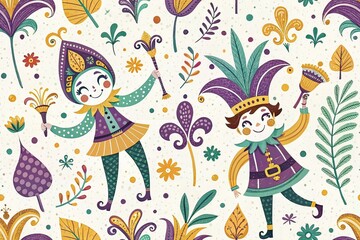 Whimsical Mardi Gras Doodle Art Background - Playful Celebration AI Photo