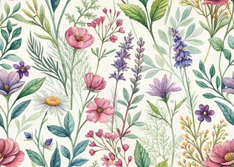 Whimsical Watercolor Herb Floral Print Fashion Photography