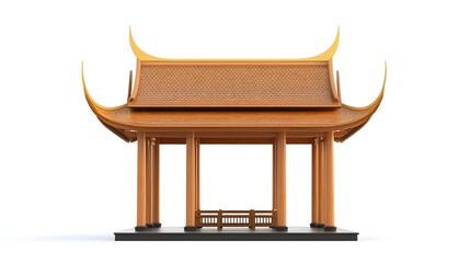 Graceful Wooden Thai Pavilion with Curved Roof and Gold Accents