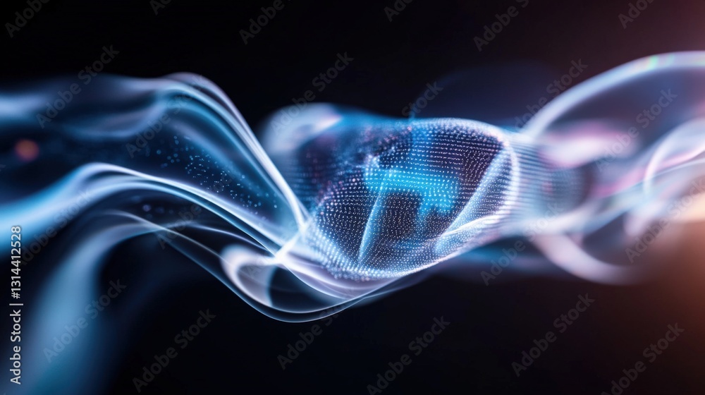 Aufkleber dynamic flow of light particles abstract space digital art dark background close-up view technologic