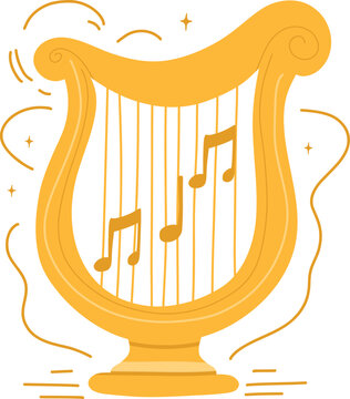 golden harp with musical notes clip art preview