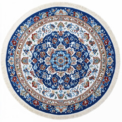 Obraz premium Round ornate rug showing intricate floral design with fringes