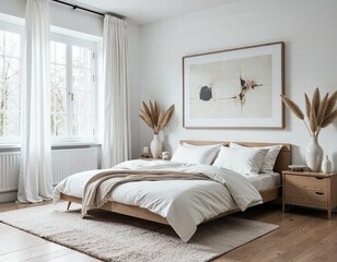 Serene scandinavian bedroom design with minimalist aesthetics and neutral tones