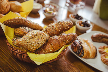 Bread Pieces on a Breakfast Table