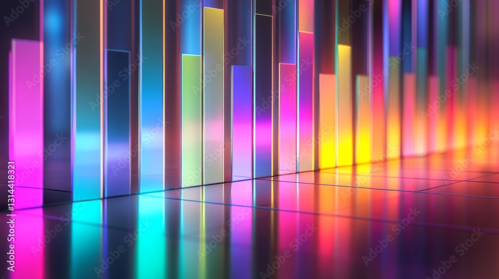 Leinwandbilder a futuristic financial bar chart with glowing bars in metallic tones, displayed on a reflective surf