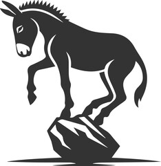 Donkey balancing on a small rock vector silhouette animal design